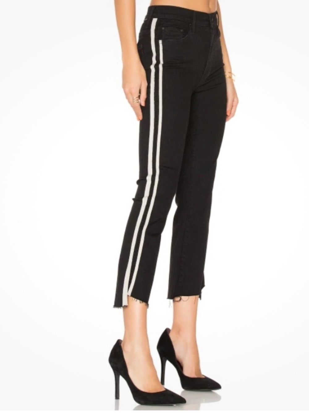 MOTHER Denim Insider Crop Step Fray Jeans Guilty Racer Size 26 Raw Hem Black